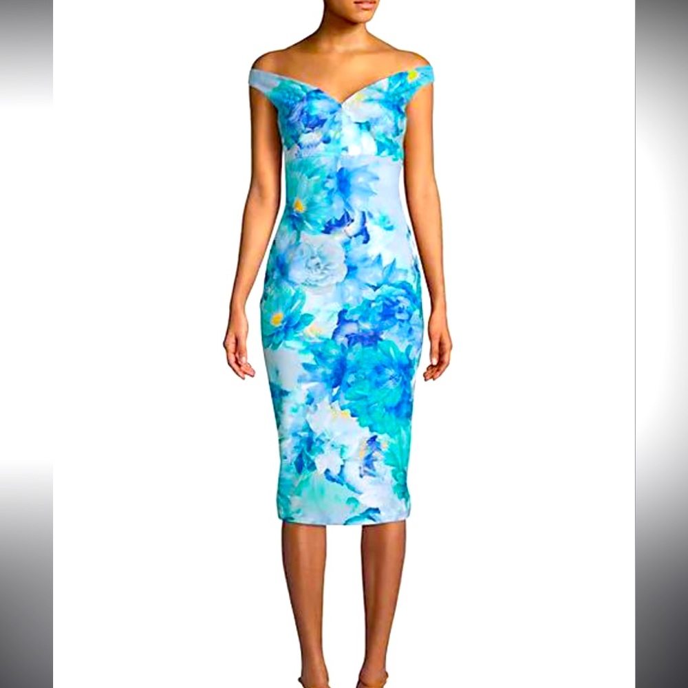 Sexy NWT Calvin Klein Off the Shoulder Blue Floral Dress, Sz 6